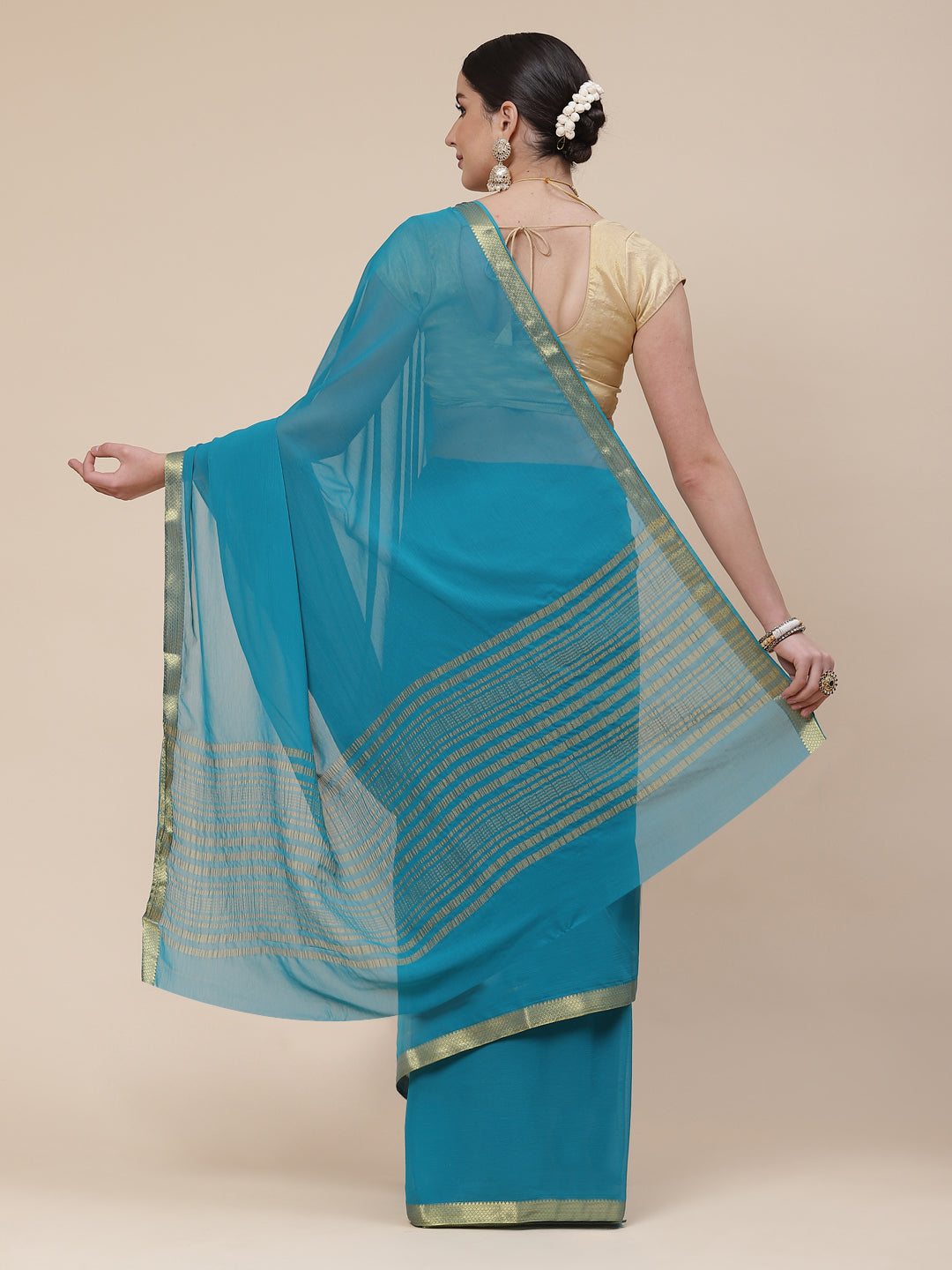 Piped Border Chiffon Plain Saree