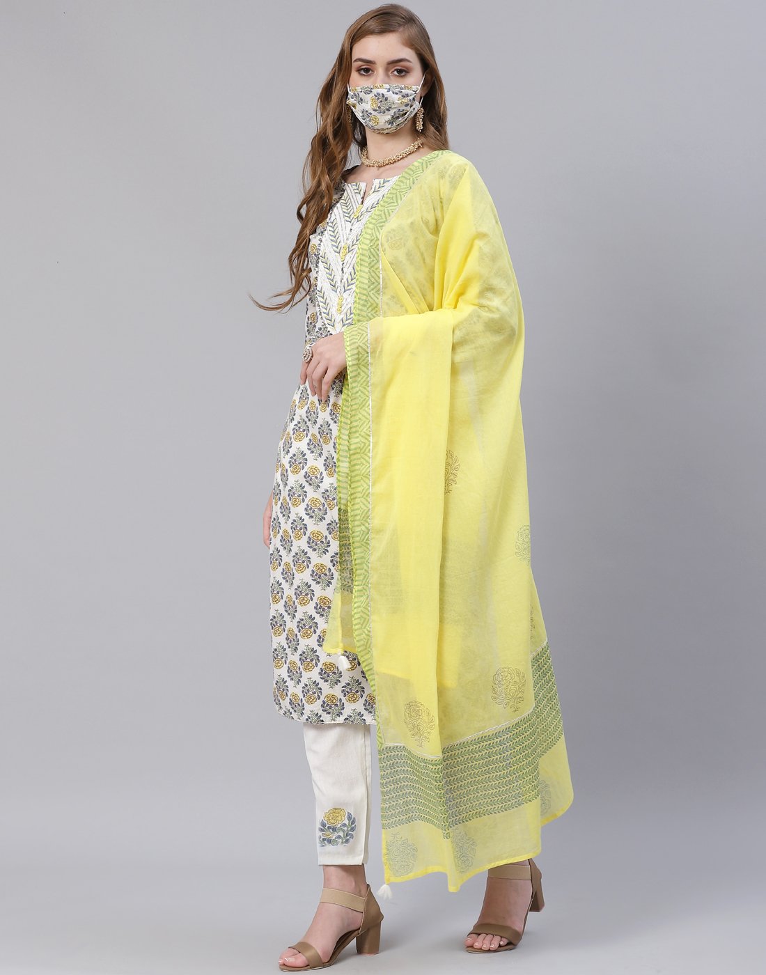 Cream Cotton Salwar Kameez Stitched Suit
