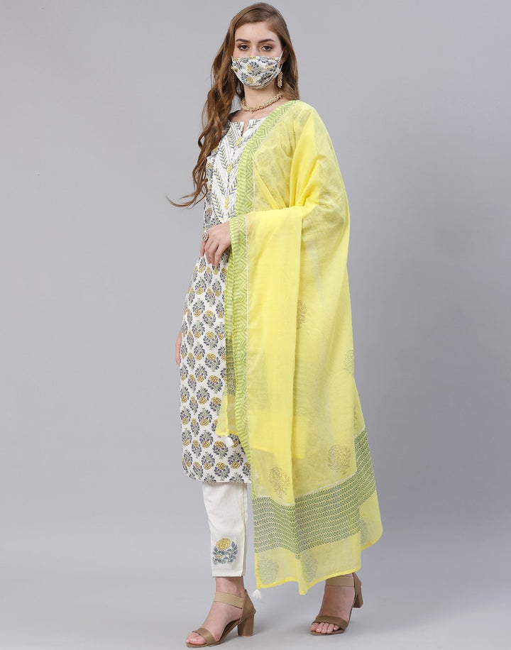 Cream Cotton Salwar Kameez Stitched Suit
