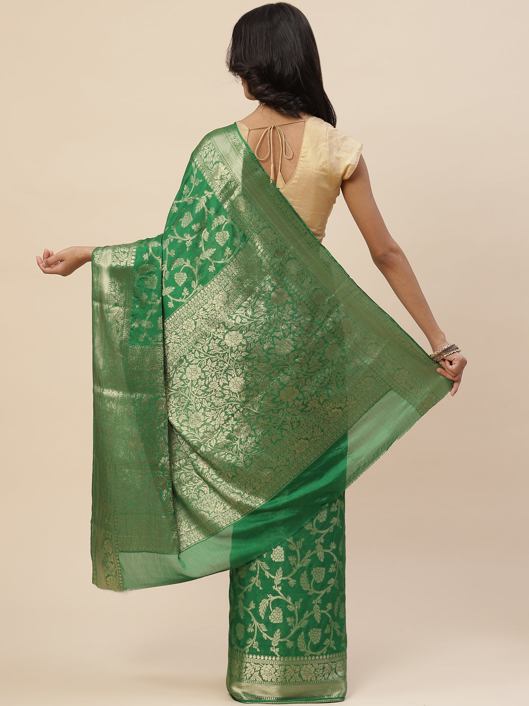 Floral Zari Jaal Chiffon Plain Saree
