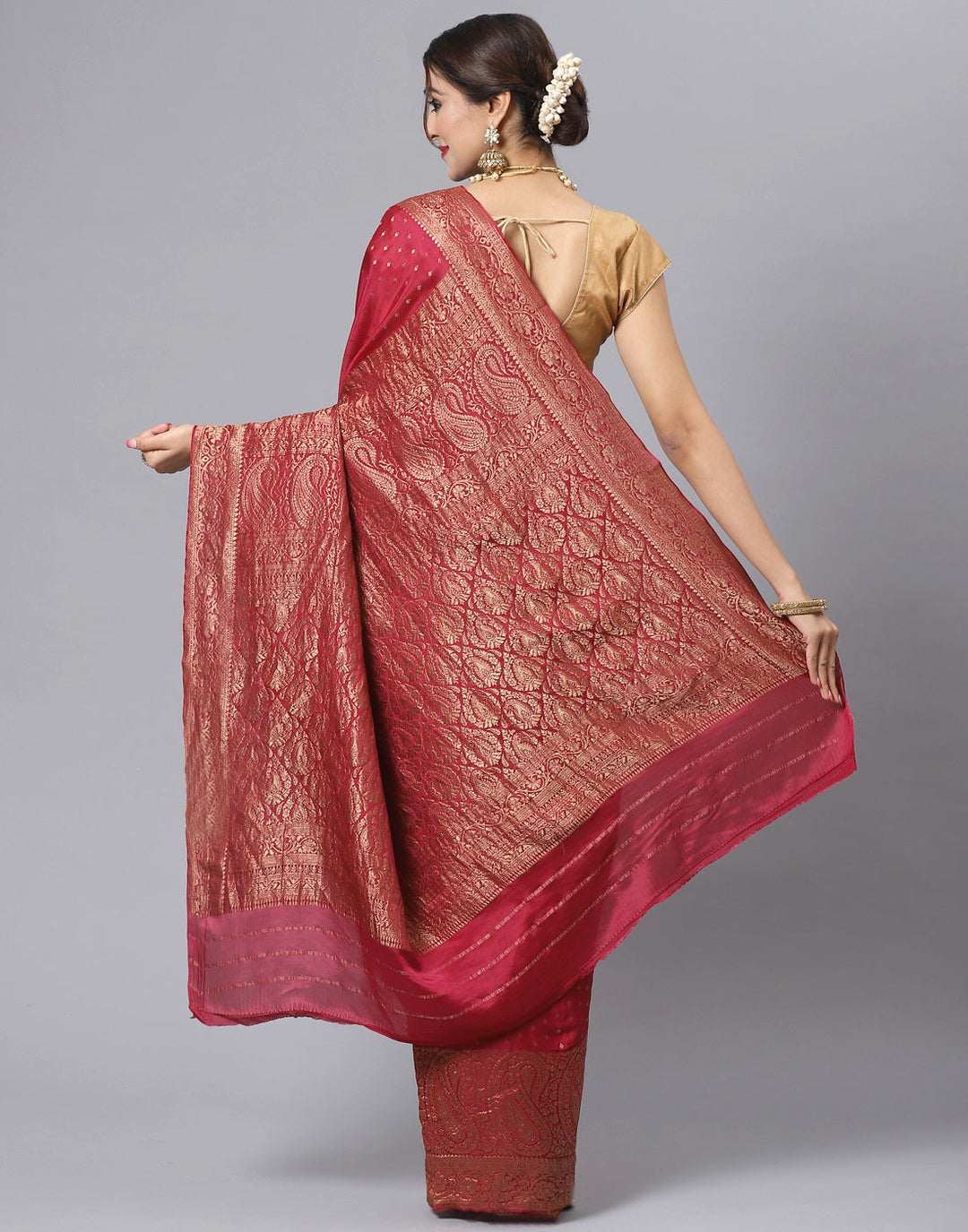 MBZ Meena Bazaar-Navy Blue Woven Crape Plain Saree