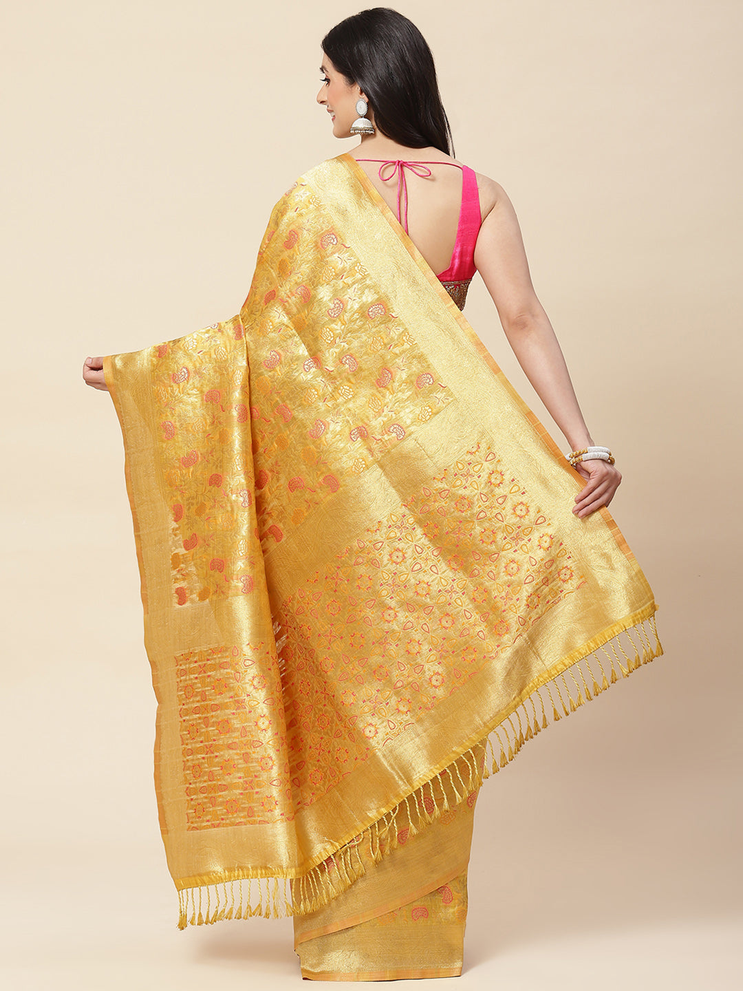 Floral Zari Jaal Woven Cotton Saree