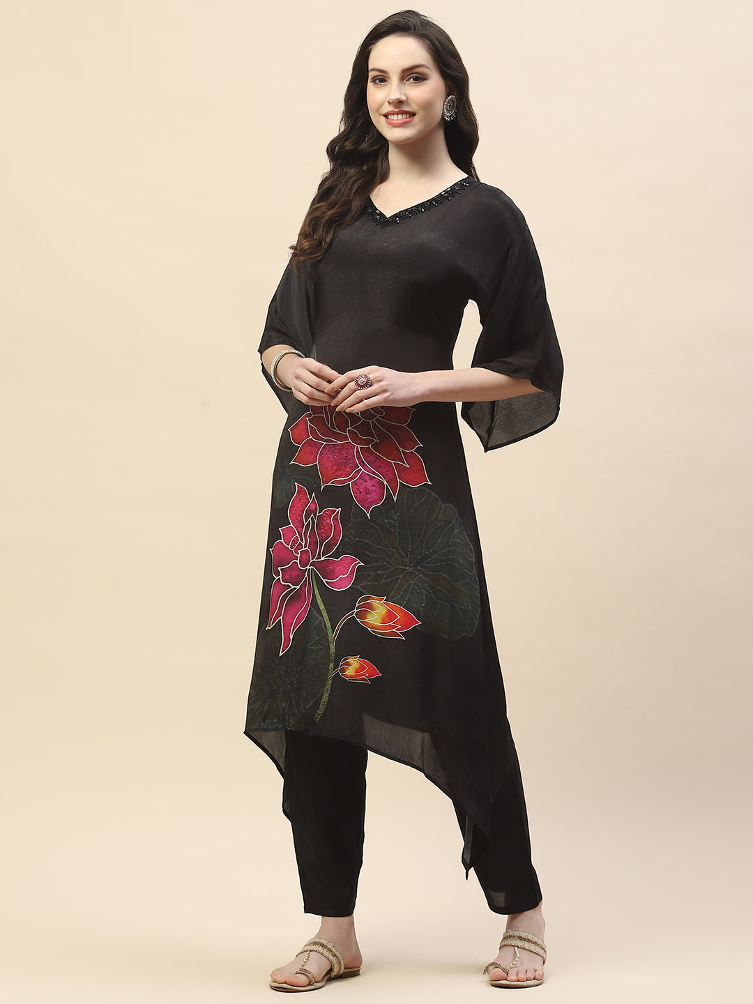 Printed Crepe Kurta With Pants