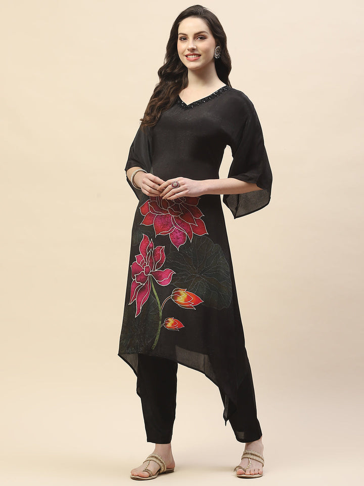 Printed Crepe Kurta With Pants