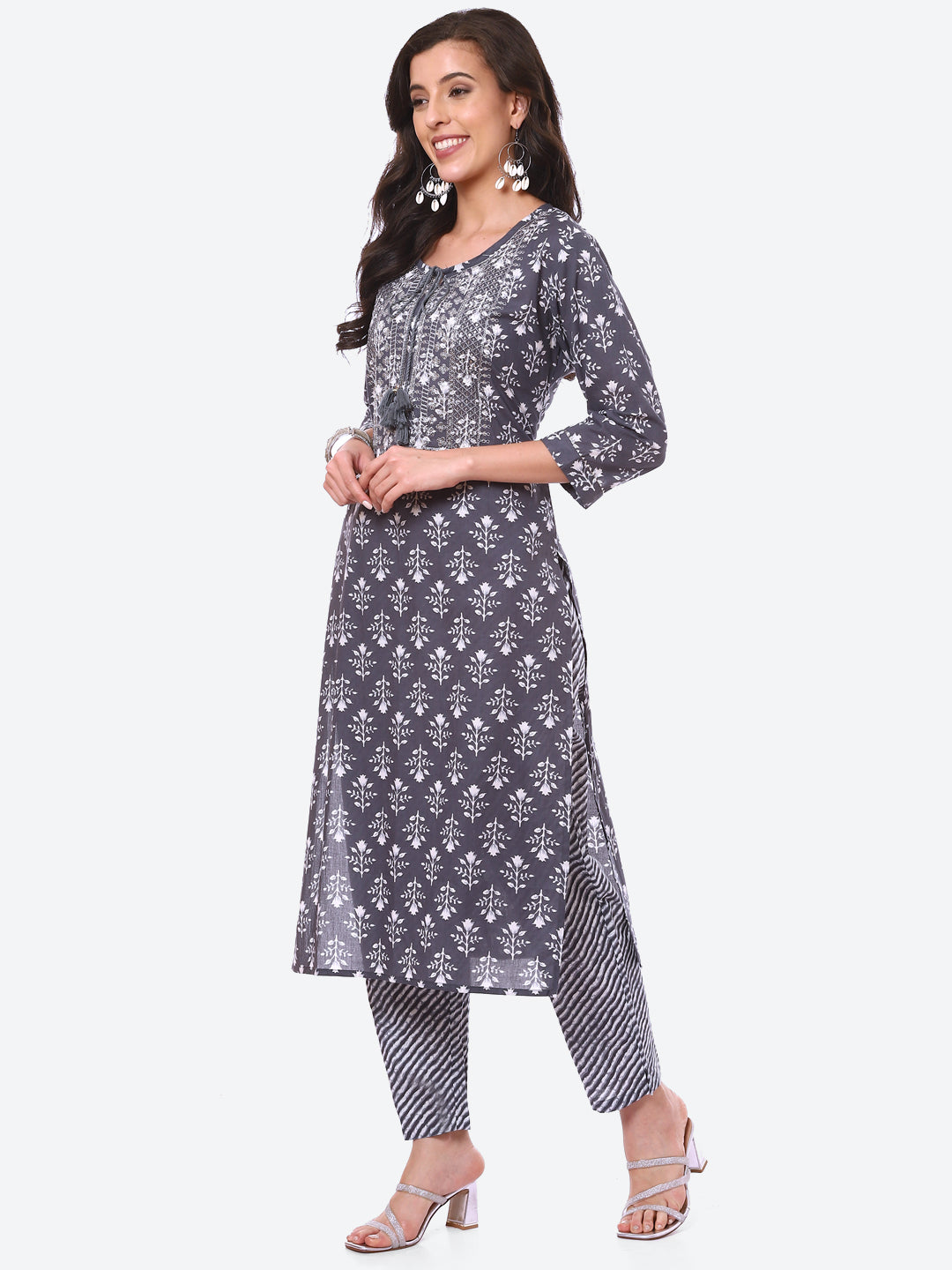 Sequence Work Printed Cotton Kurta With Pant