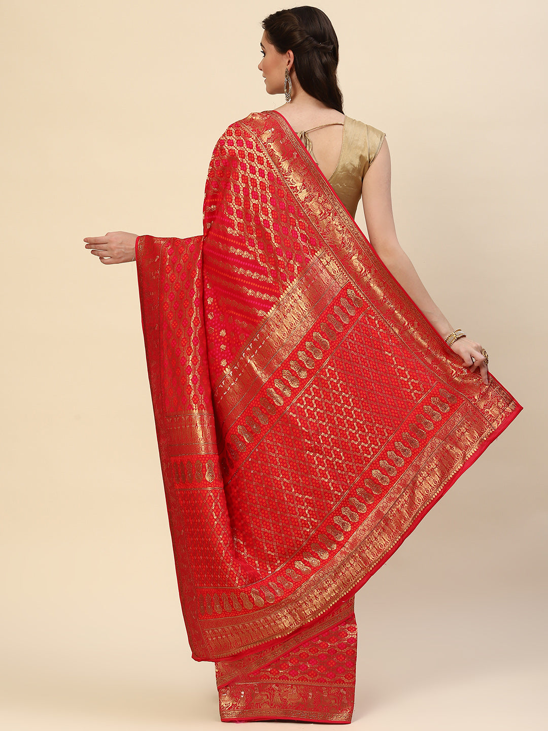 Bandhej Banarasi Woven Saree