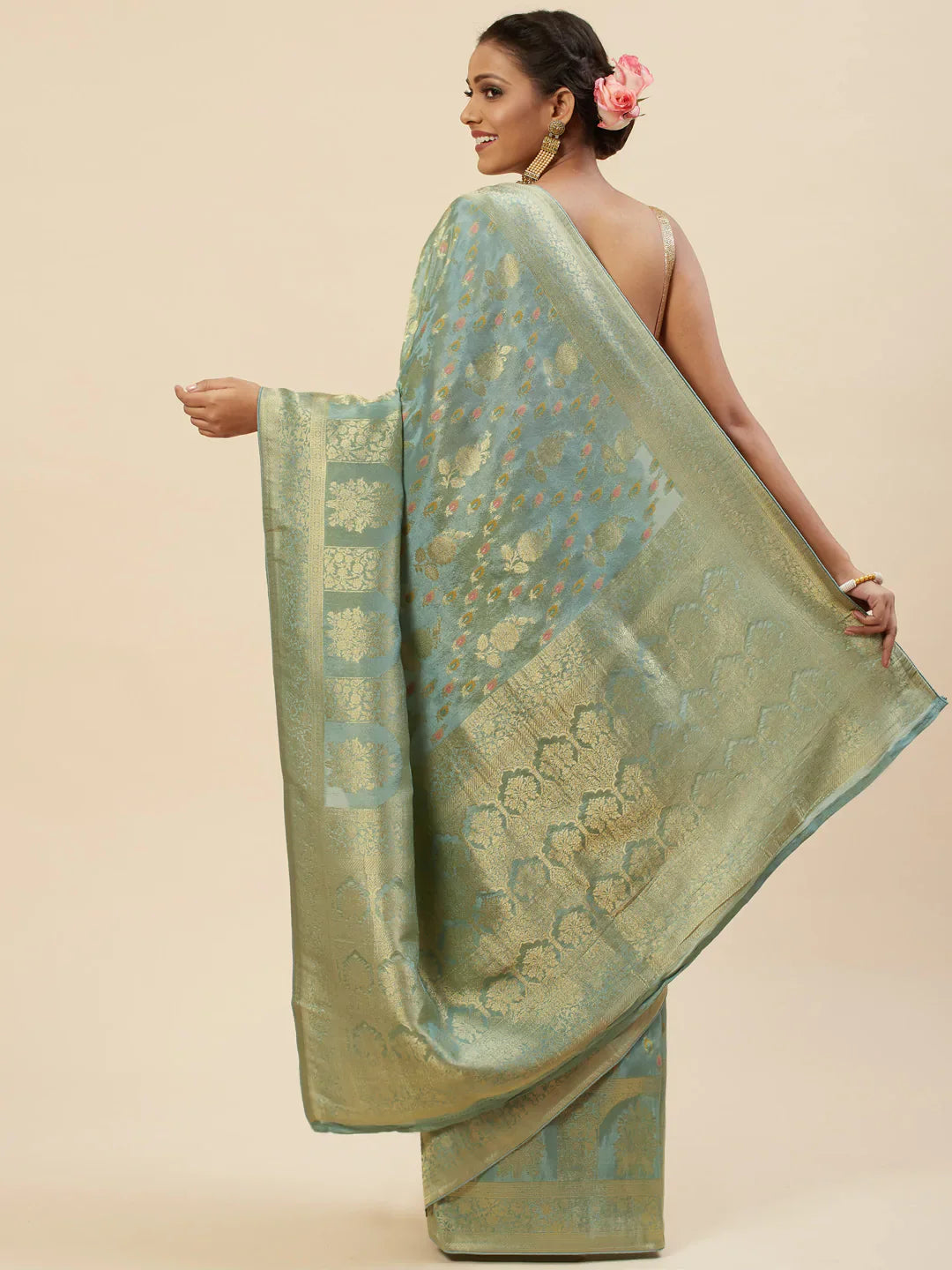 Zari Booti Organza Woven Saree