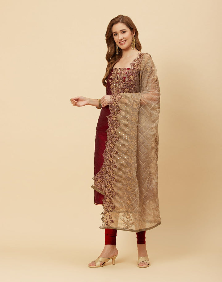Embroidered Chanderi Suit Piece With Organza Dupatta