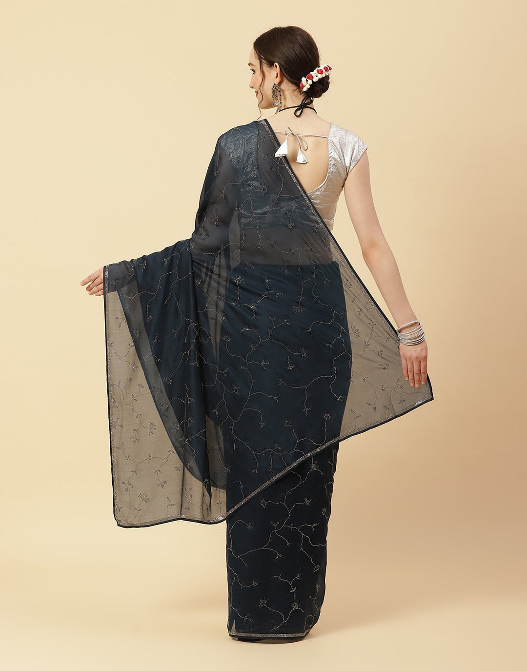 Embroidered Stone Work Art Crepe Saree