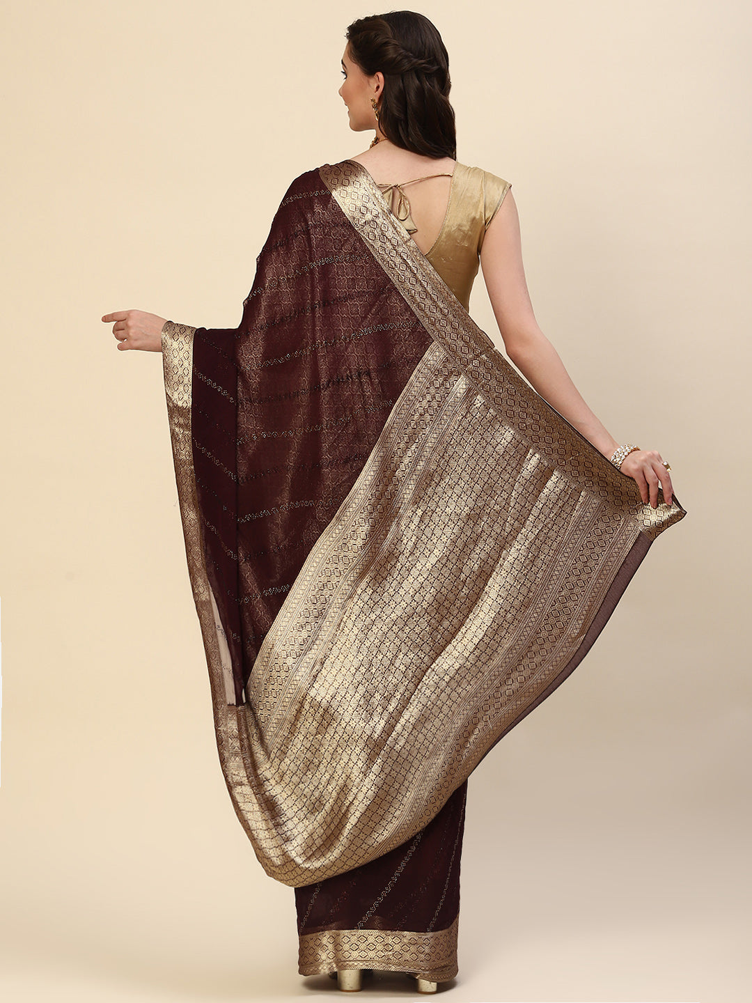 Stone Work Chiffon Plain Saree