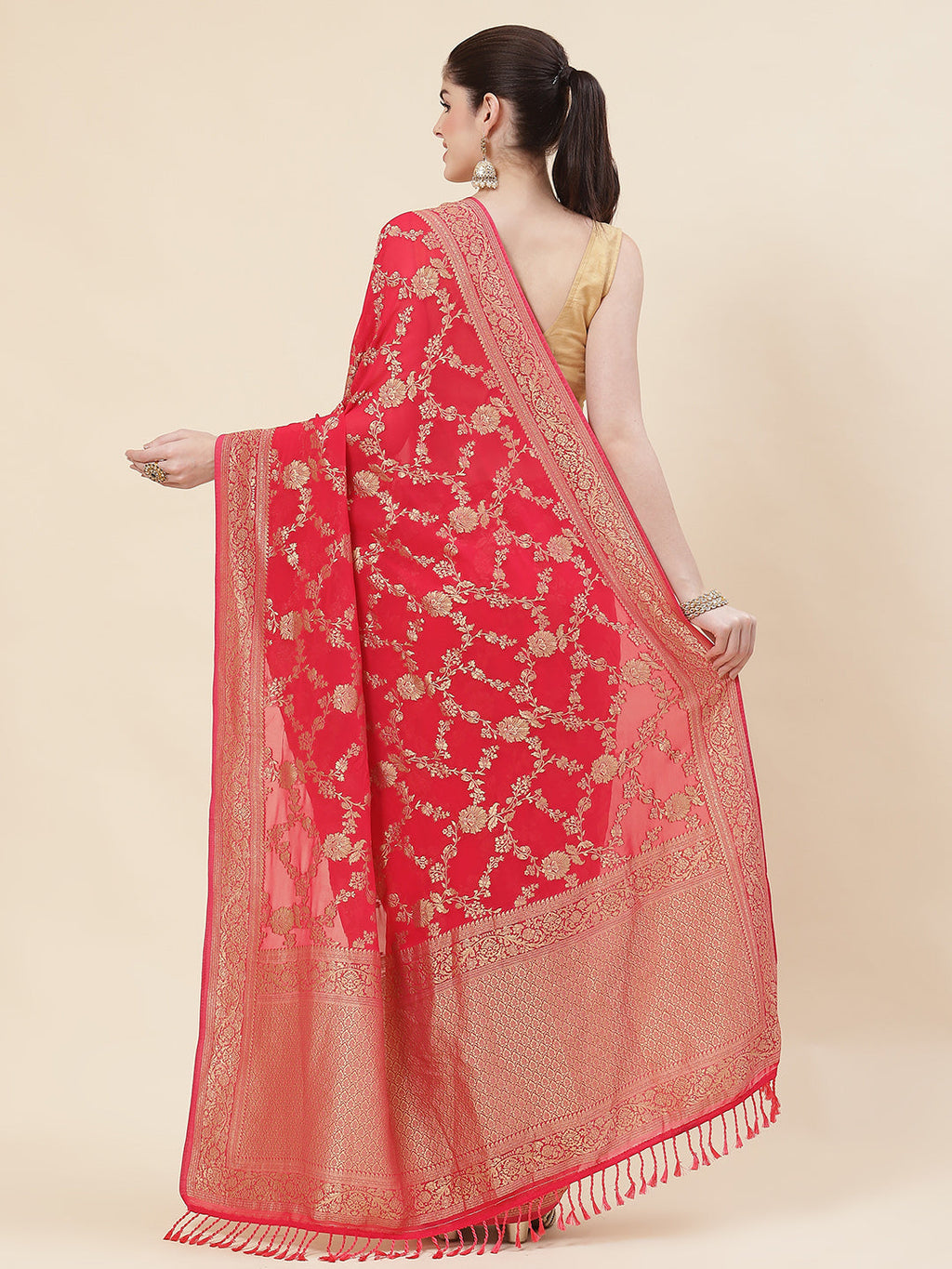 Floral Zari Jaal Georgette Plain Saree