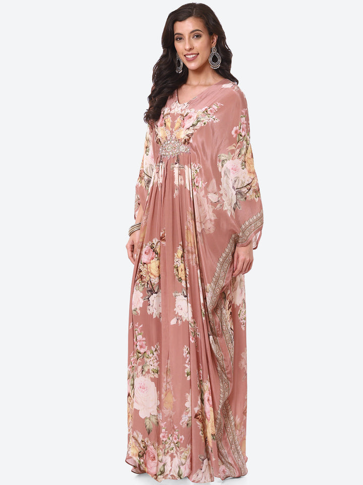 Floral Printed Crepe Kaftan Dress