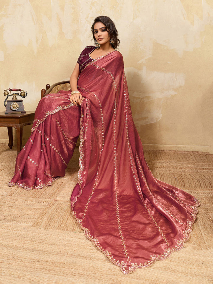 Embroidered Satin Velvet Saree
