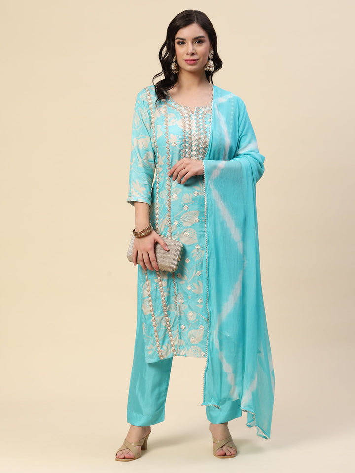 Printed Booti Cotton Kurta With Pants &amp; Dupatta