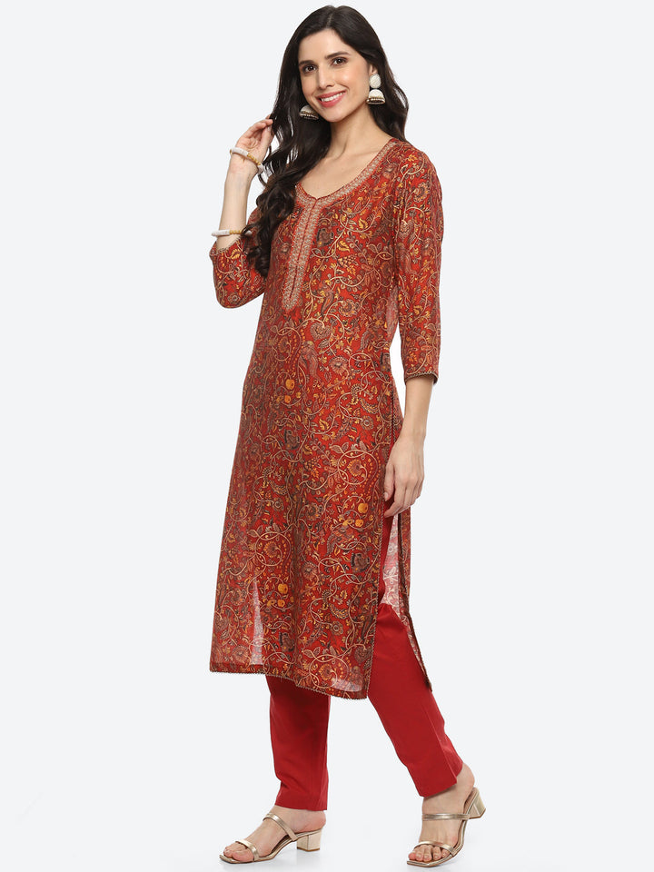 Sequin Yoke Printed Muslin Kurta With Pant