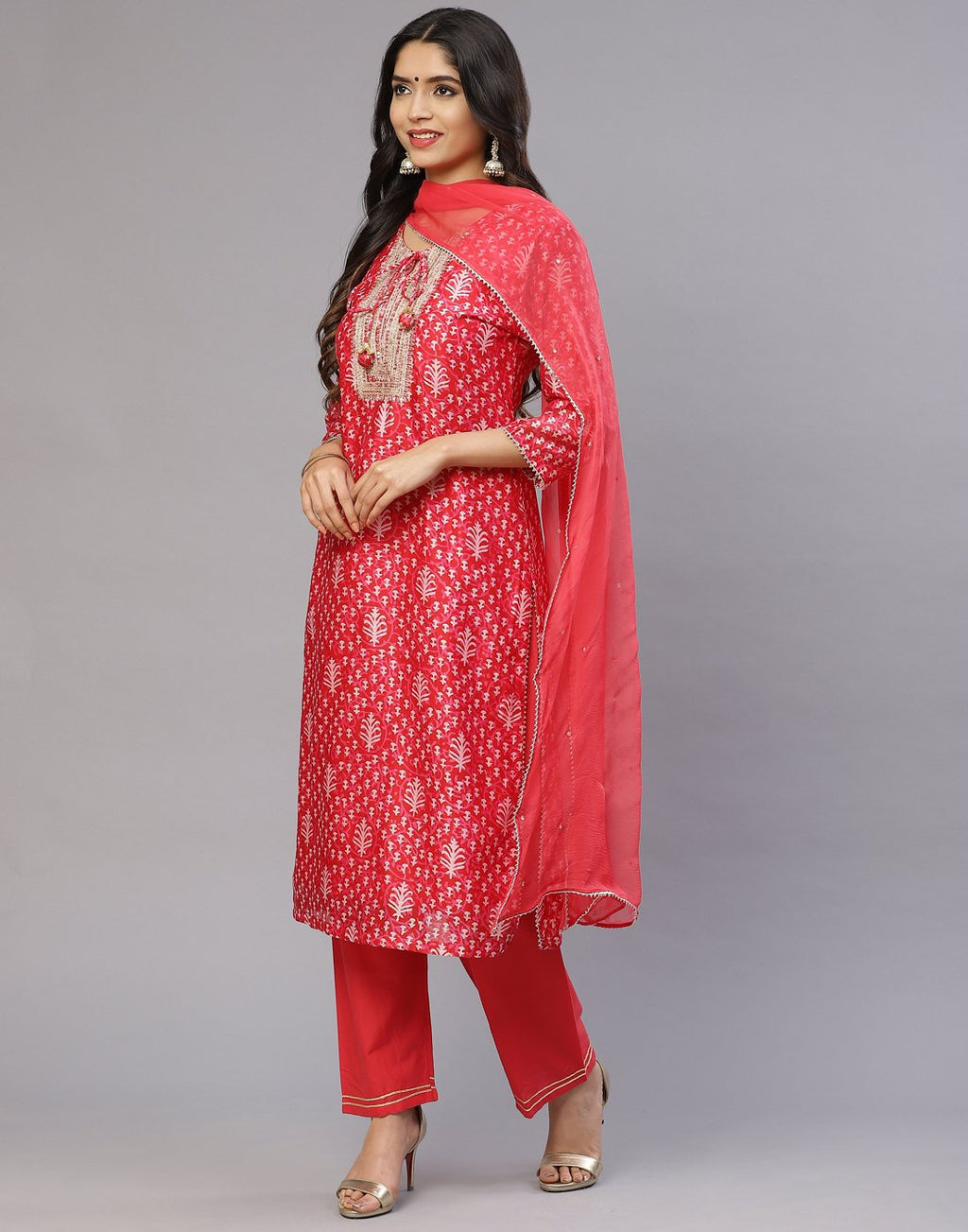 Hot pink and Mustard Cotton Chanderi Salwar Kameez
