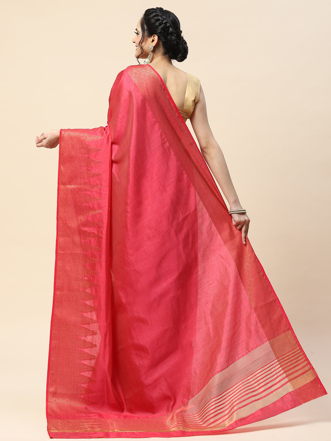 Plain Zari Border Handloom Woven Saree