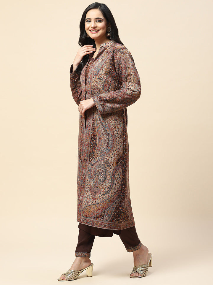 Resham Jaal Woven Pashmina Kurta With Pants &amp; Jacket