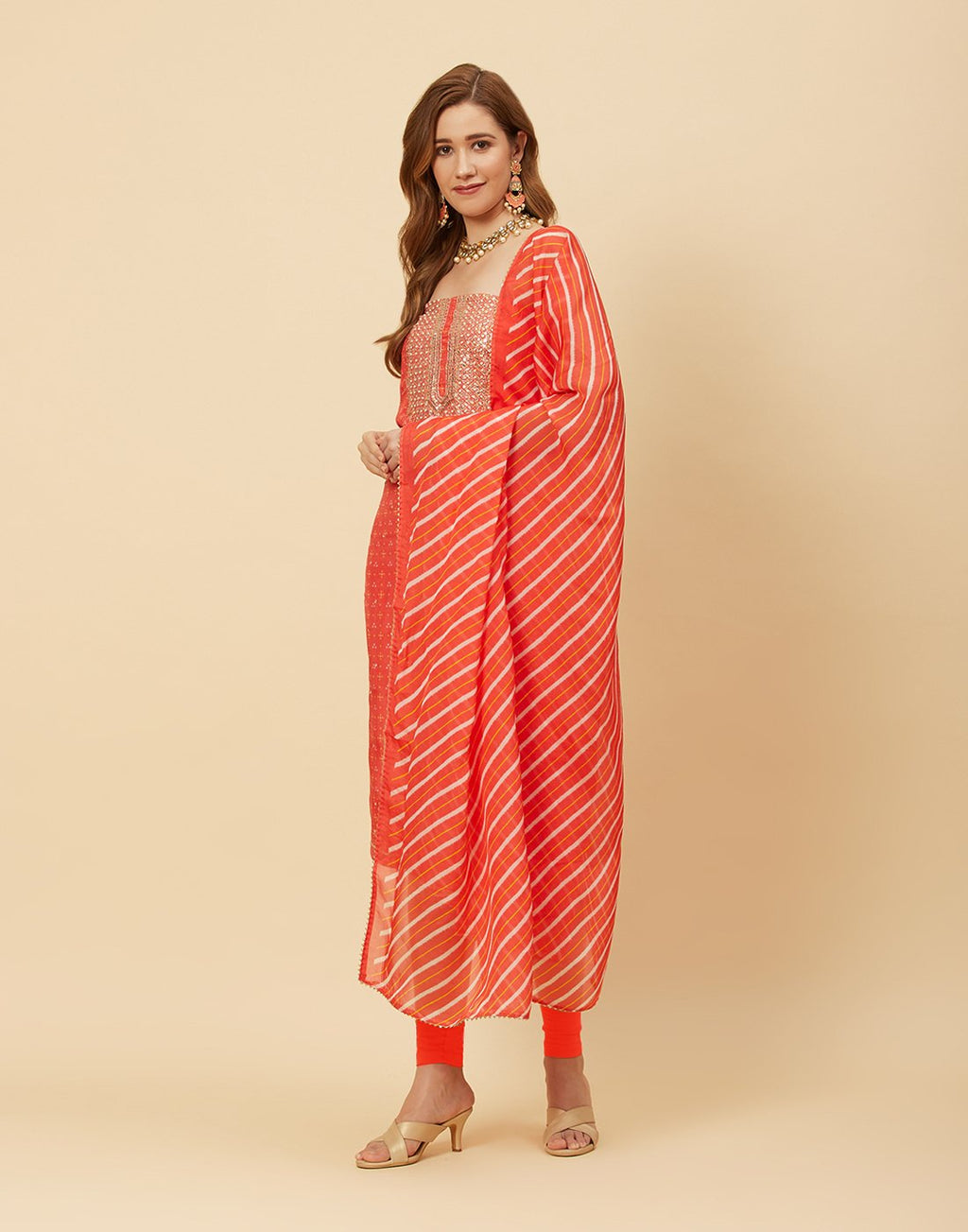 Embroidered Chanderi Suit Piece With Dupatta