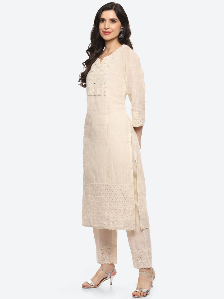 Thread Embroidered Cotton Kurta With Pant