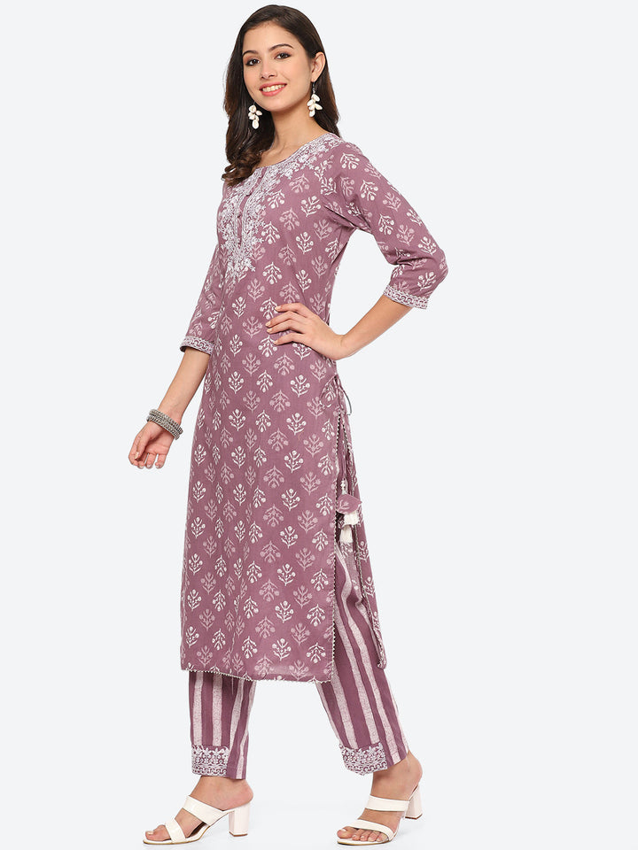 Sequin Work Printed Cotton Kurta With Pant