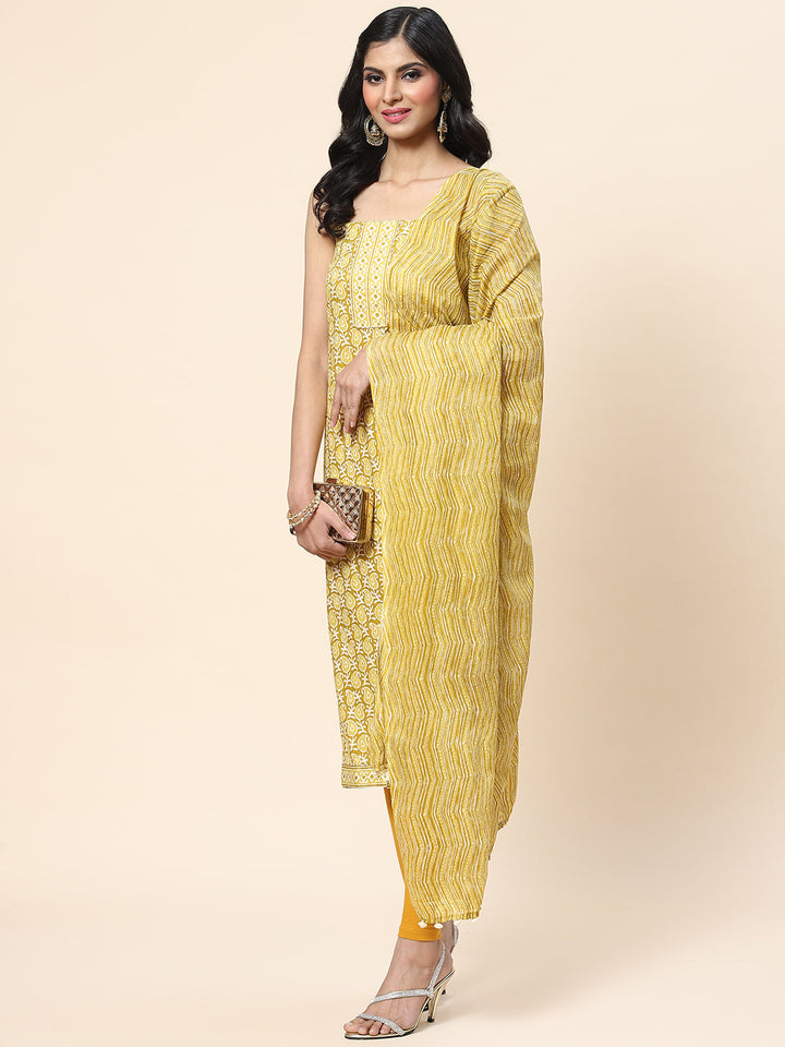 Printed Cotton Unstitched Suit Piece With Dupatta