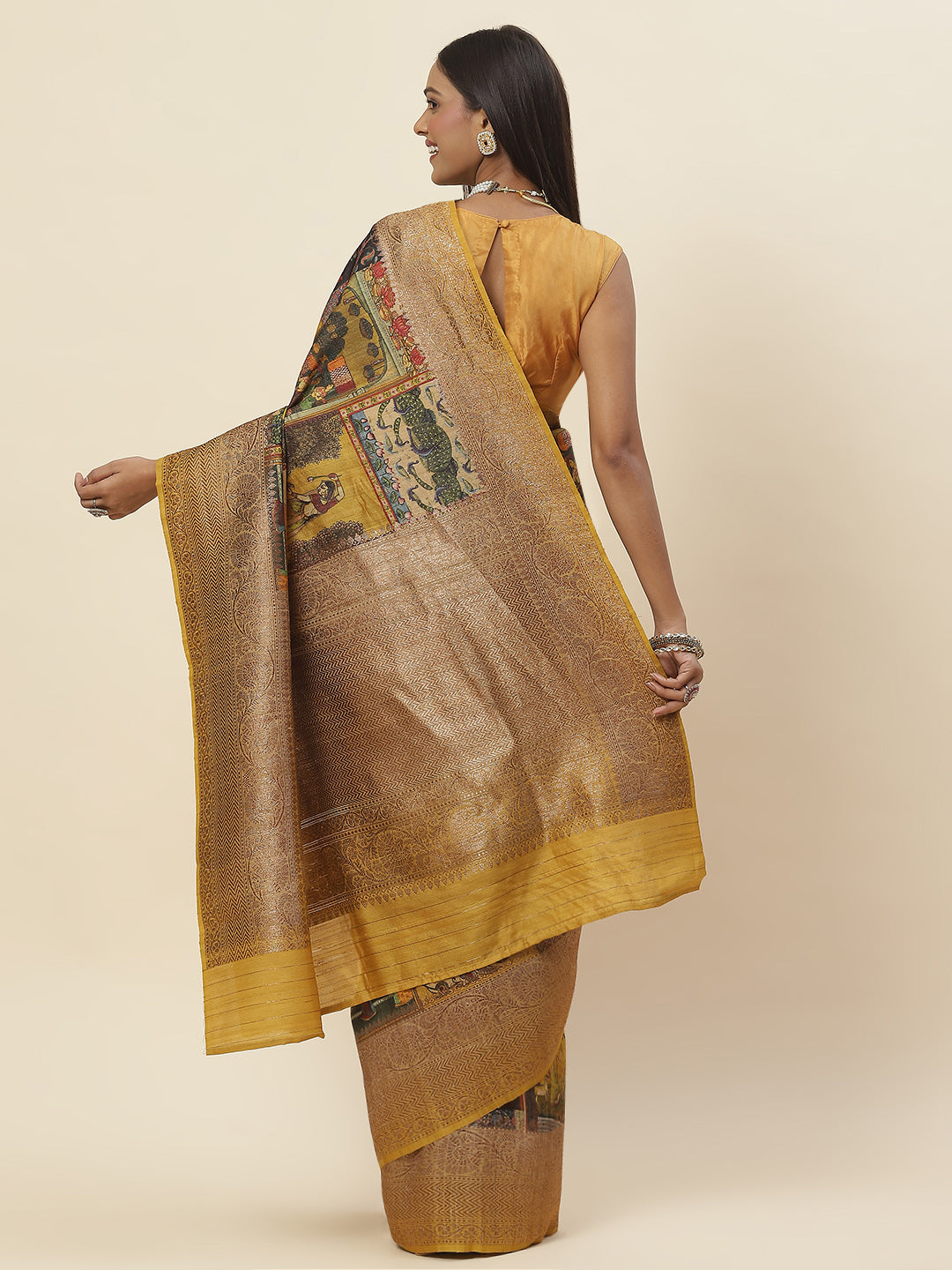 Digitally Floral Printed Tussar Saree