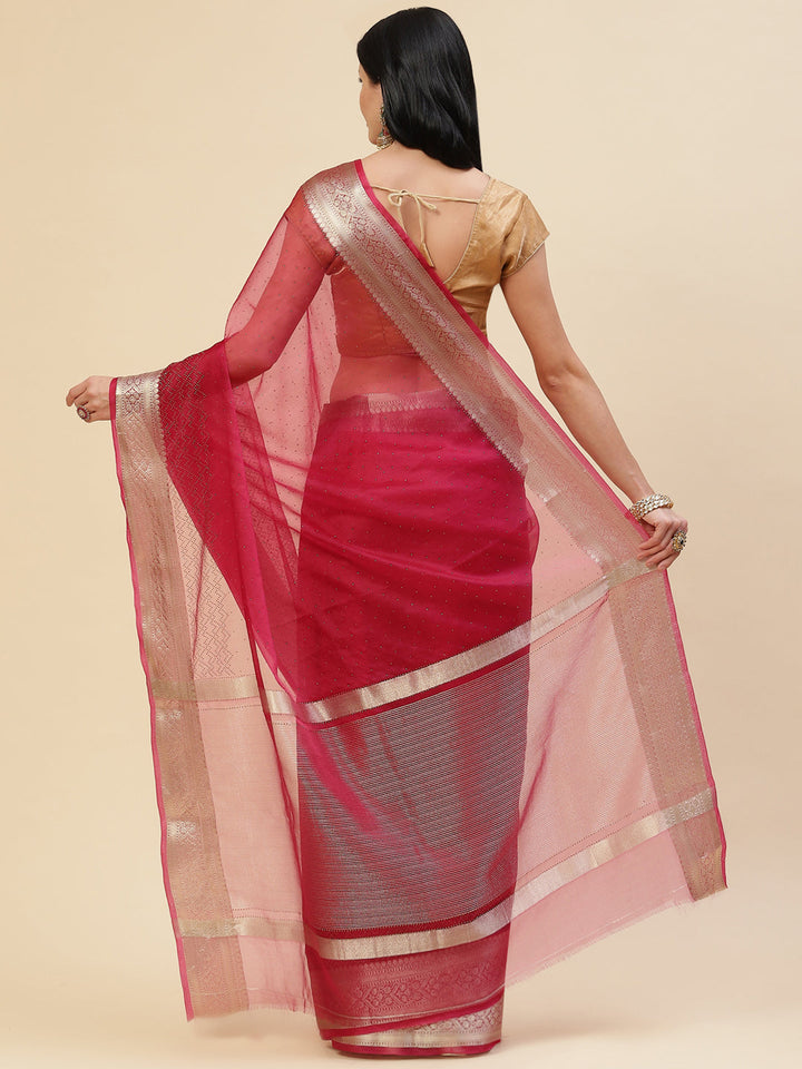 Stone Work Plain Organza Saree