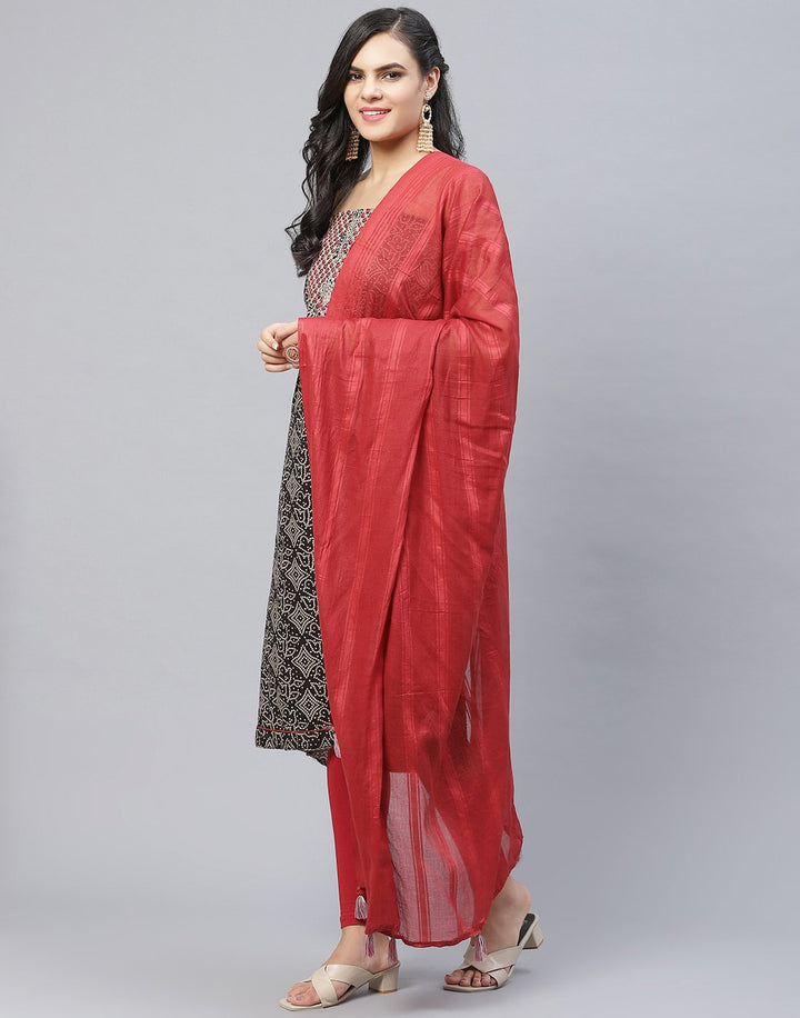 Cotton Printed Threadwork Suit piece