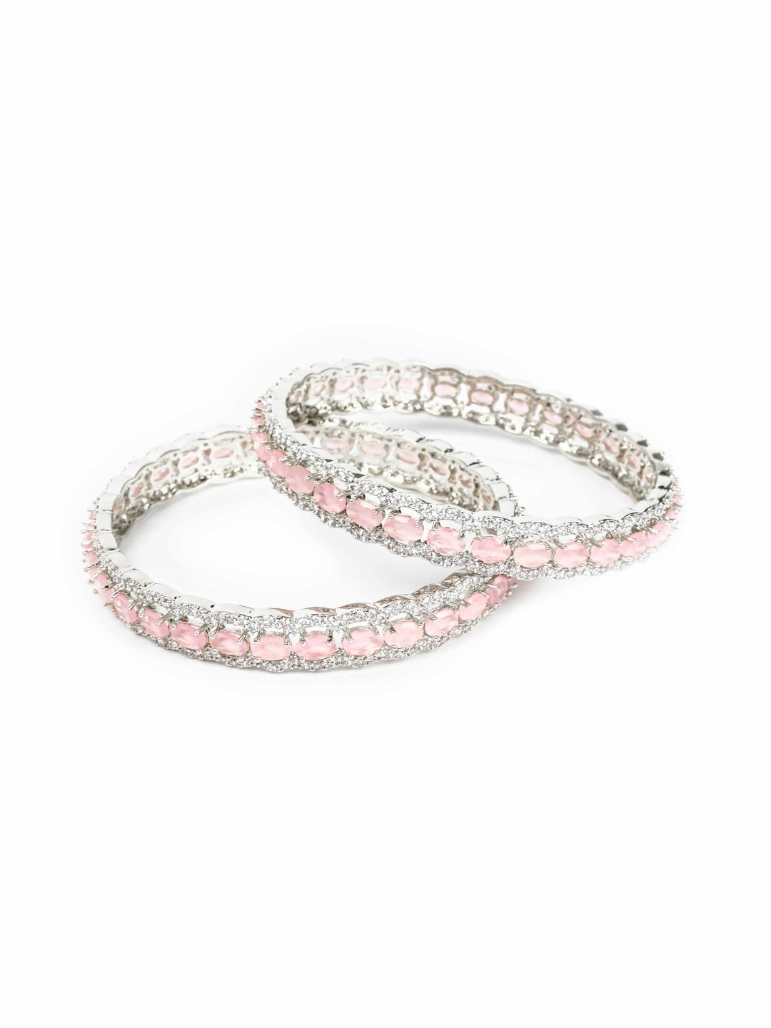 Silver &amp; Pink AD Bangles Set