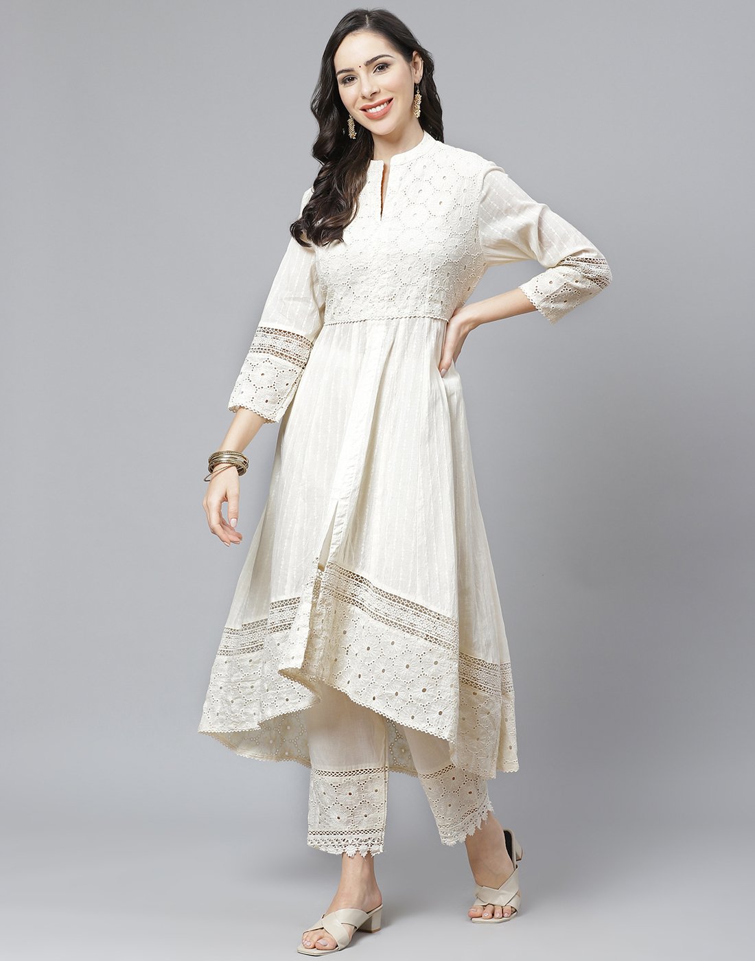 Cotton Embroidered Anarkali Kurti Set