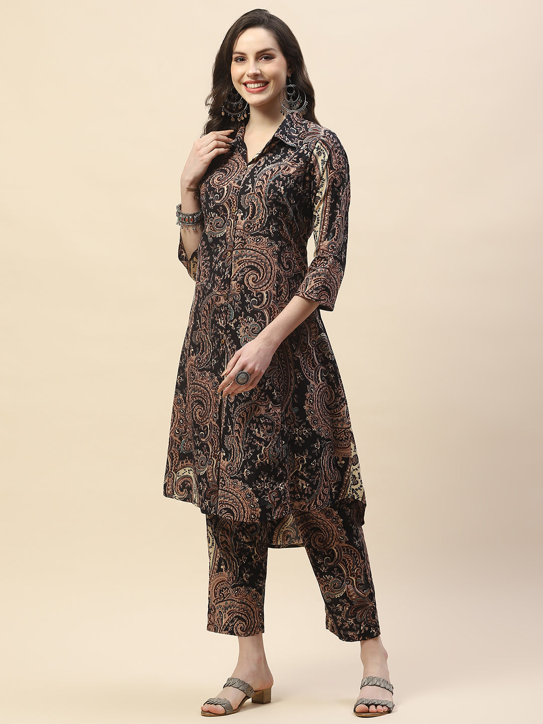 Paisley Printed Cotton Kurta With Pants