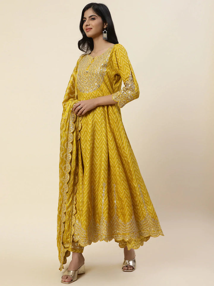 Neck Embroidered Cotton Kurta With Pants &amp; Dupatta