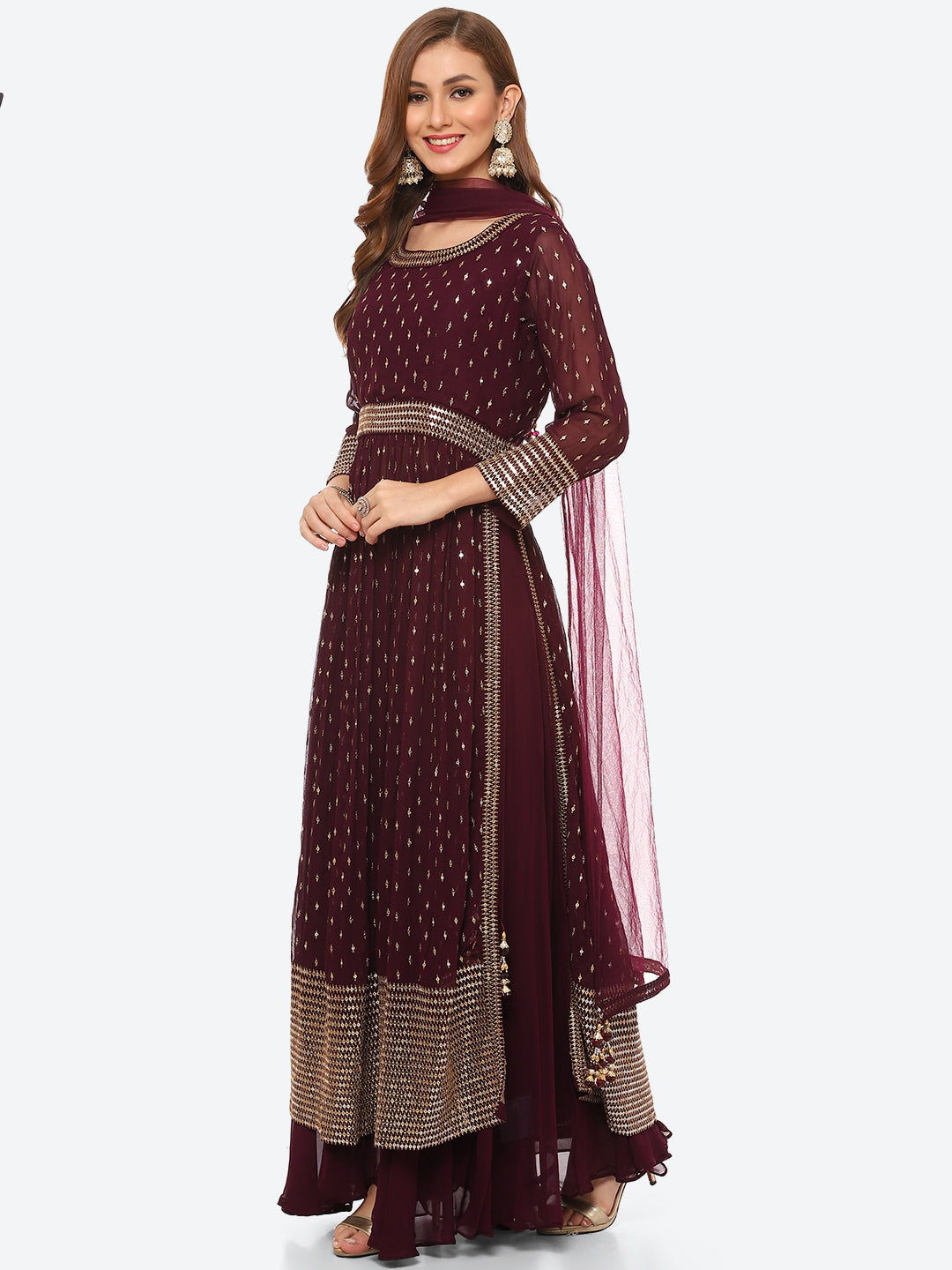 Sequin Work Georgette Kurta With Palazzo &amp; Net Dupatta