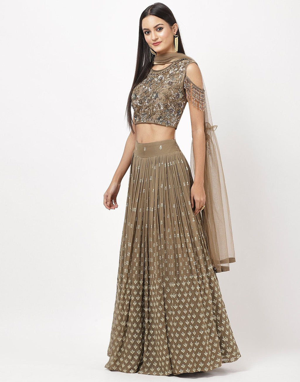 MBZ Meena Bazaar-Elegant Mouse Georgette Stitched hand work Lehenga
