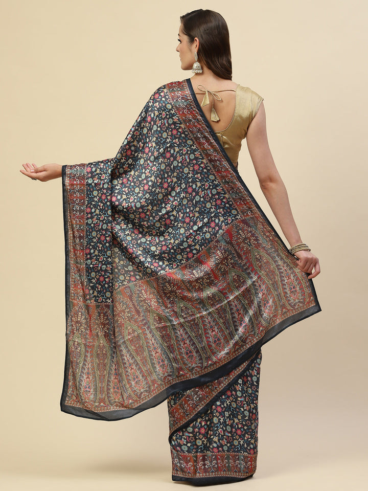Floral Printed Satin Saree