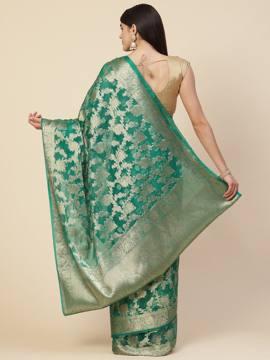 Floral Zari Jaal Organza Woven Saree