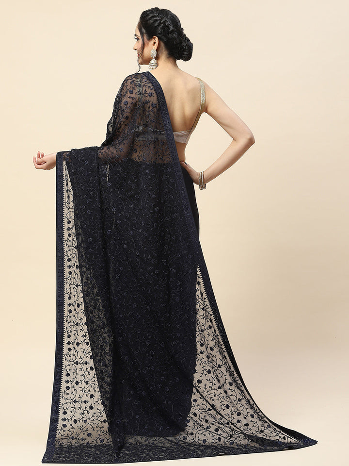 Resham Jaal Embroidered Chiffon Saree