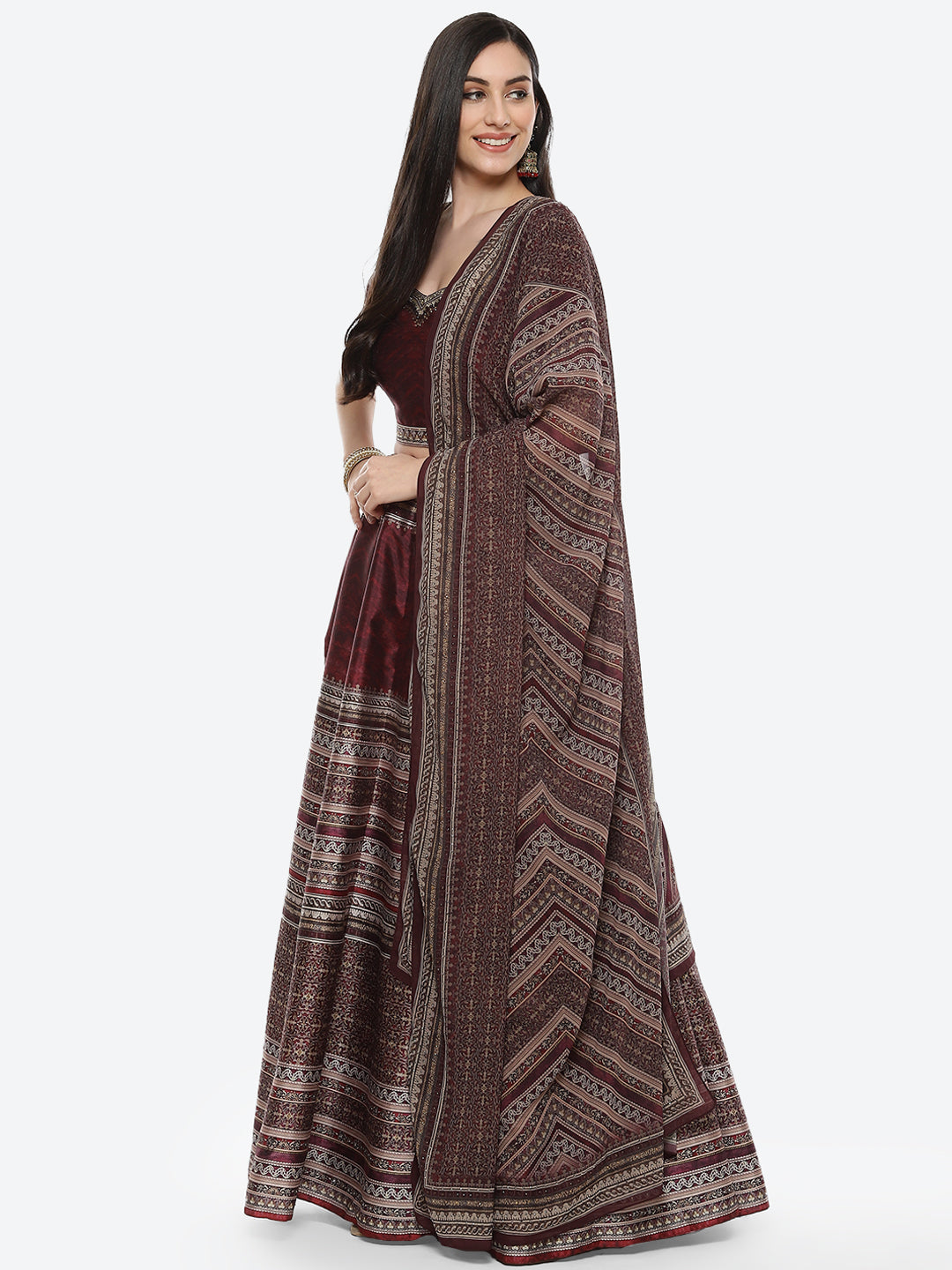 Digital Traditional Printed Tussar Lehenga With Choli And Printed Georgette Dupatta