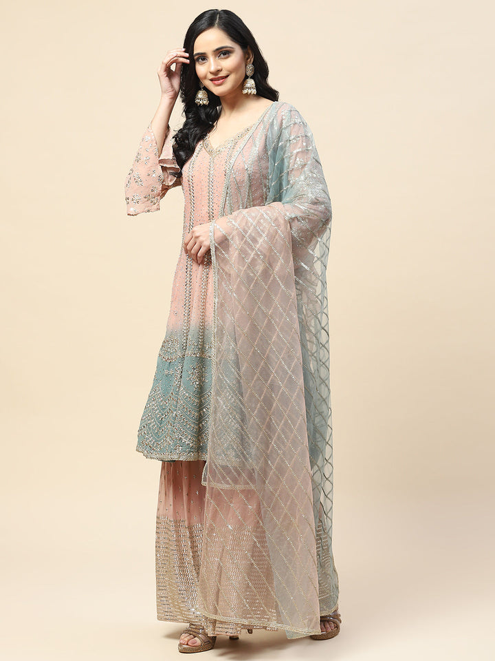 Zari Jaal Stone Georgette Kurta With Garara &amp; Dupatta