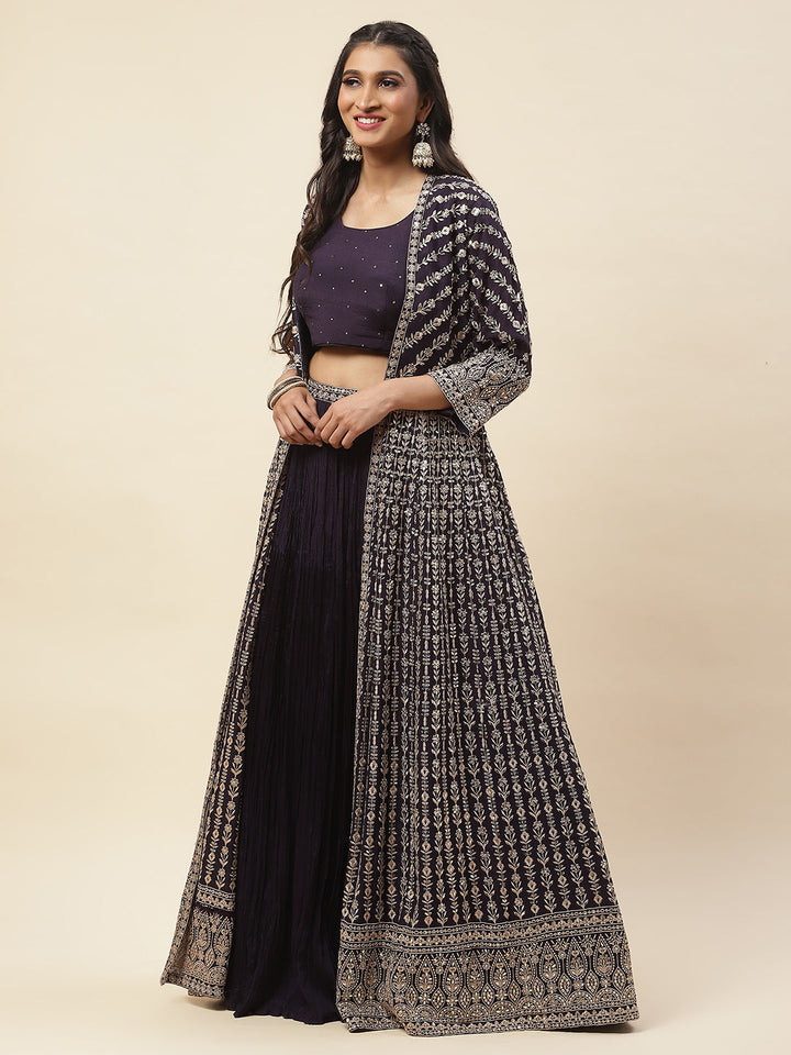 Embroidered Crepe Jacket Lehenga Choli