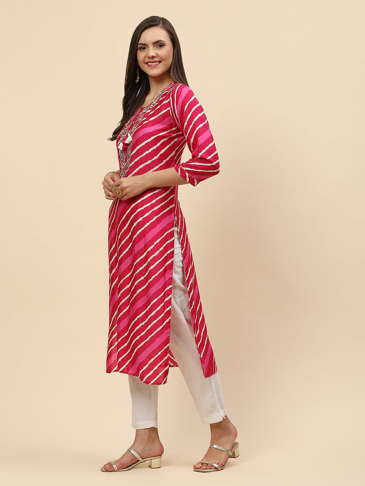 Neck Embroidered &amp; Printed Muslin Kurta