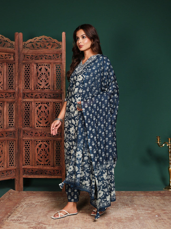 Printed Cotton Blend Kurta With Pant &amp; Dupatta