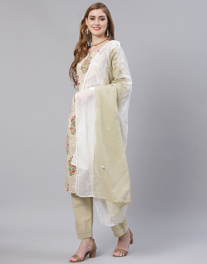Dusty Green and Pink Cotton Salwar Kameez Stitched Suit