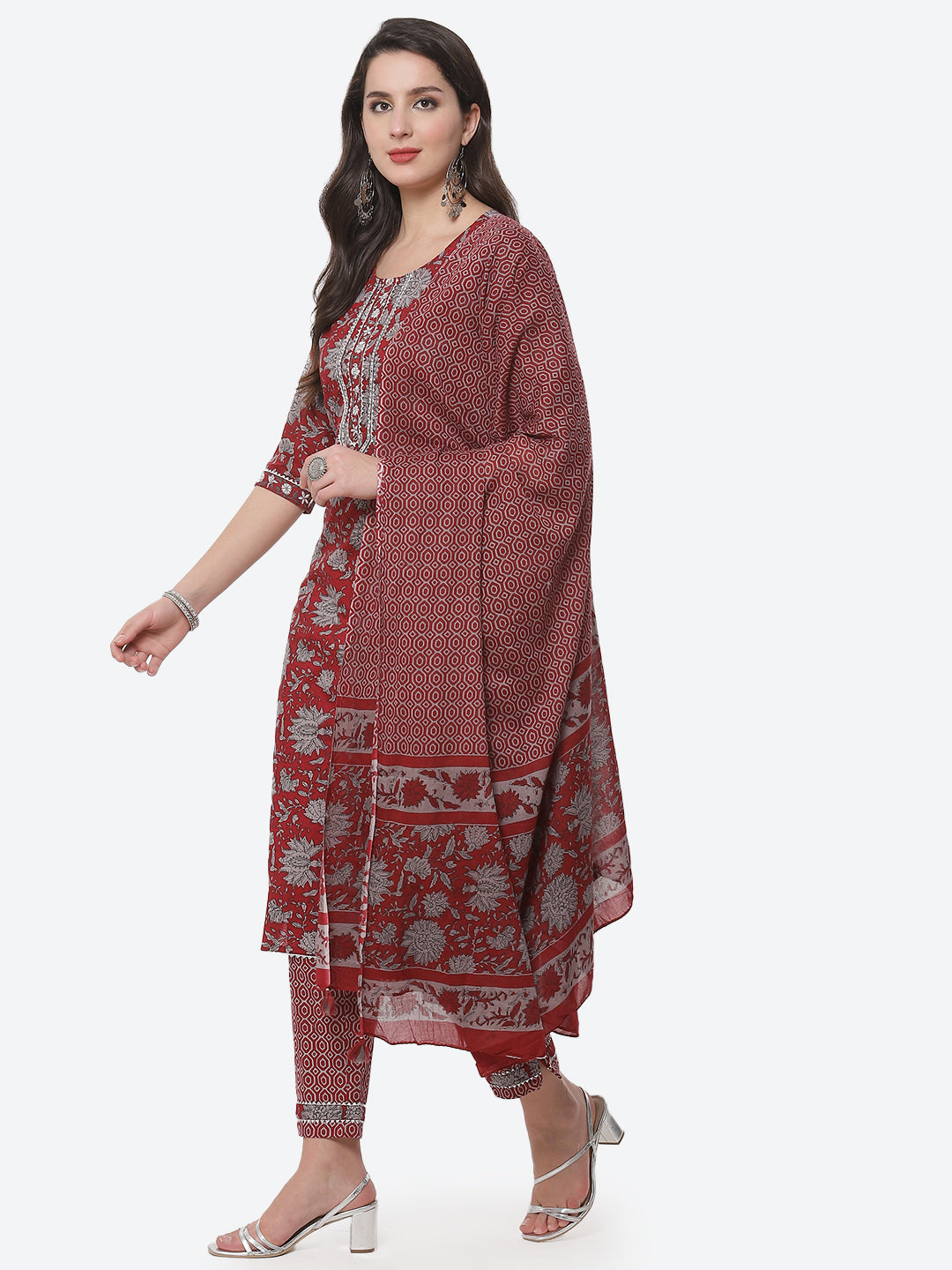 Floral Printed Cotton Stitched Salwar Kameez With Printed Dupatta