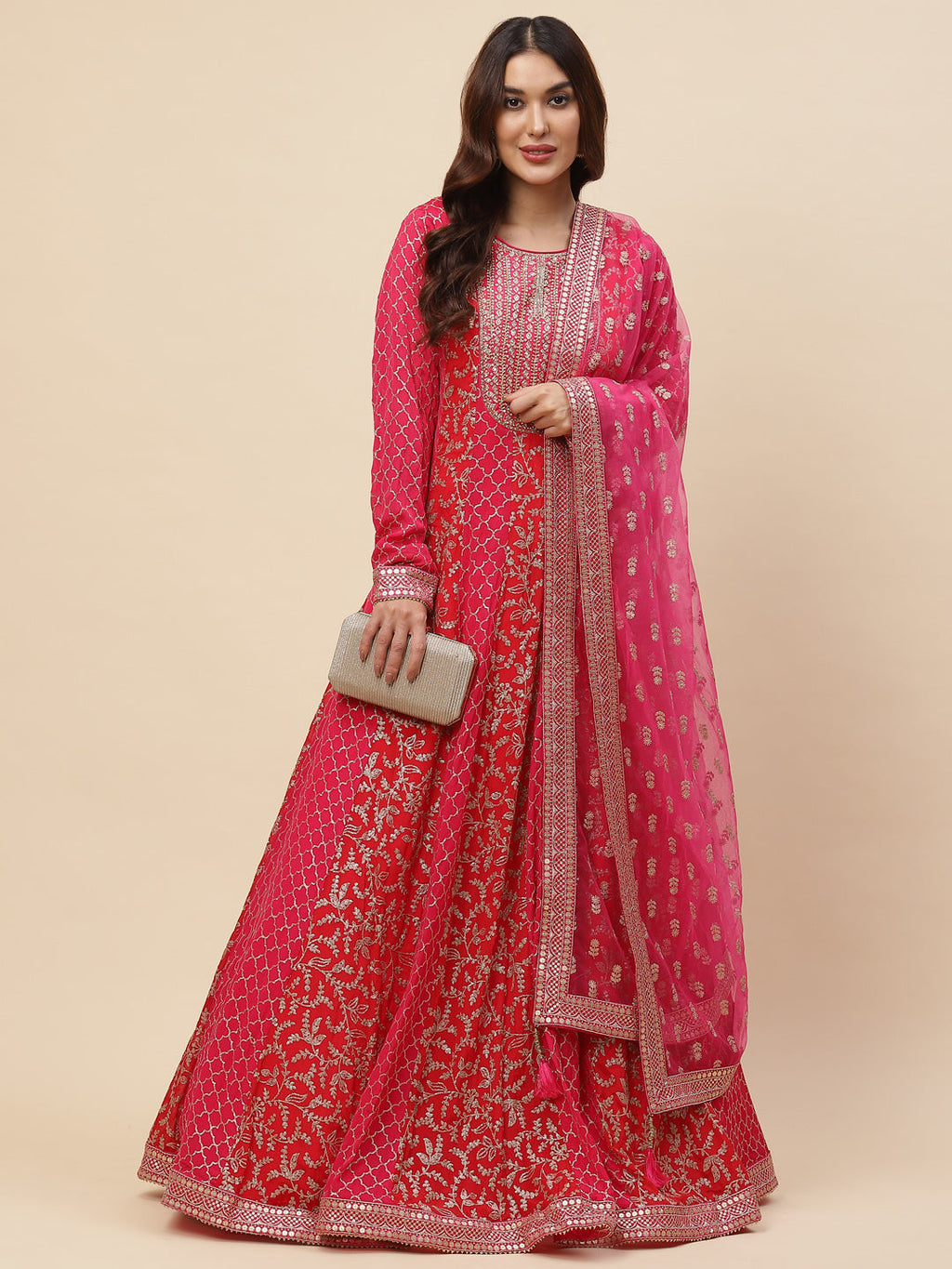 Zari Jaal Embroidered Crepe Kurta With Churidar & Dupatta