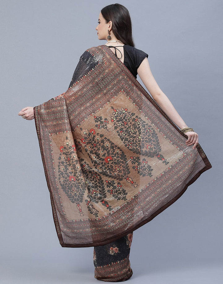 Printed Organza Saree with Sequence Work