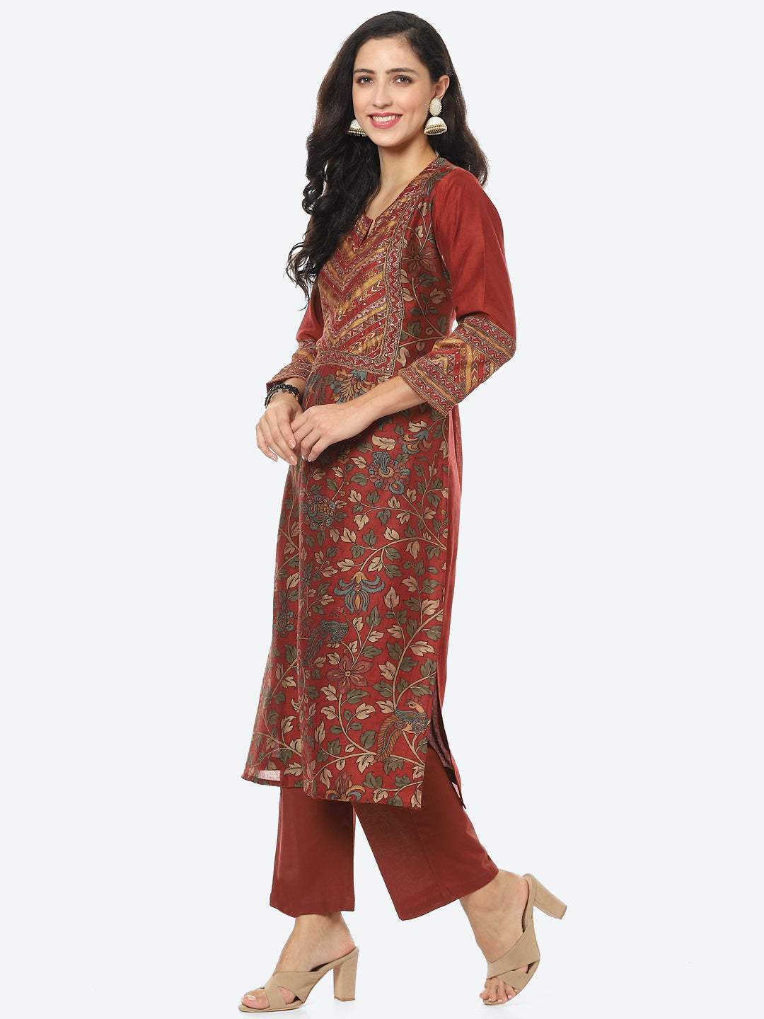Floral Printed Chanderi Kurti With Pant