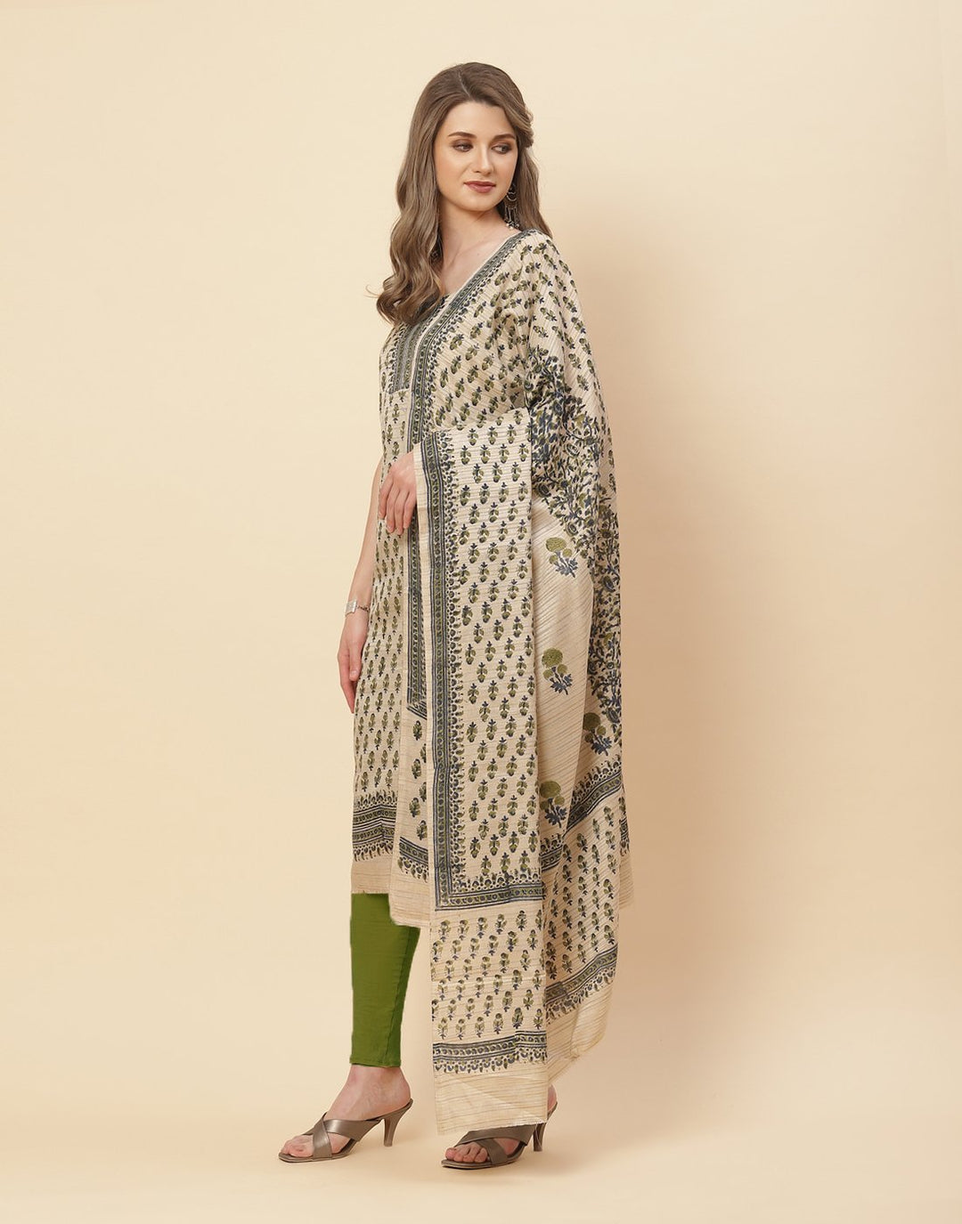 Printed Chanderi Suit Piece With Chanderi Printed Dupatta