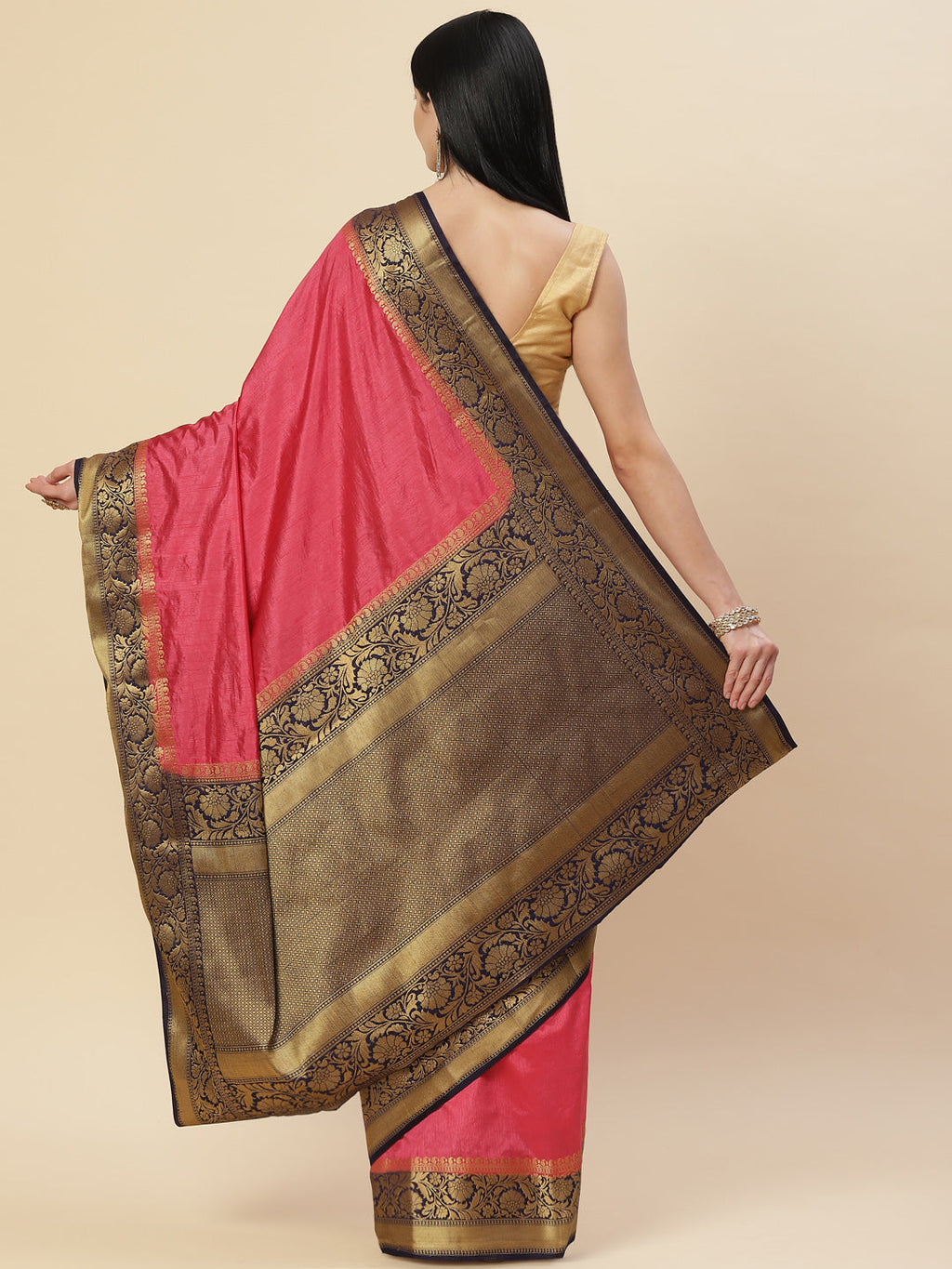 Plain Zari Border Handloom Woven Saree